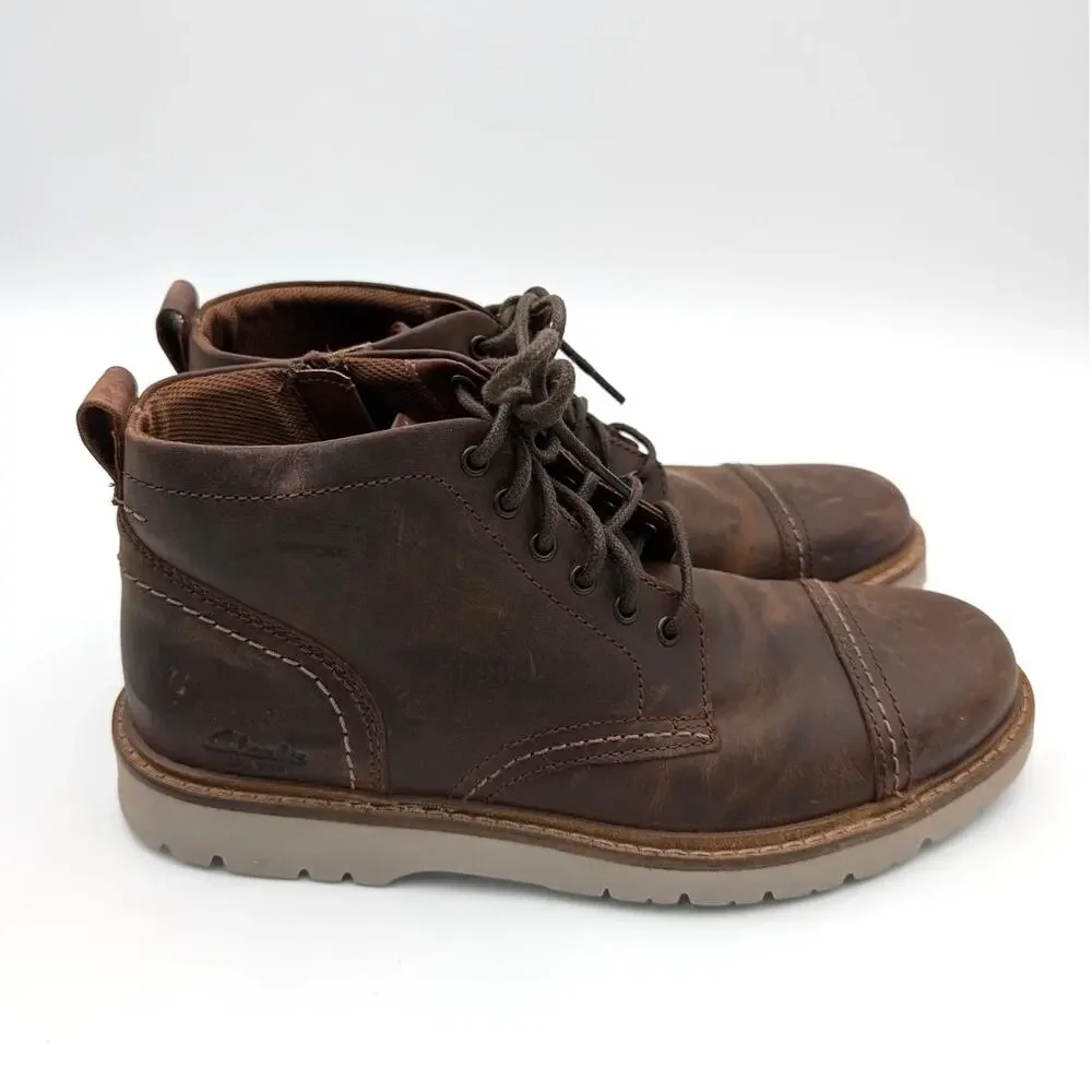 Clarks Weltridge Side Zip Boots Round Toe Men's Tan Leather US9.5 EU42.5